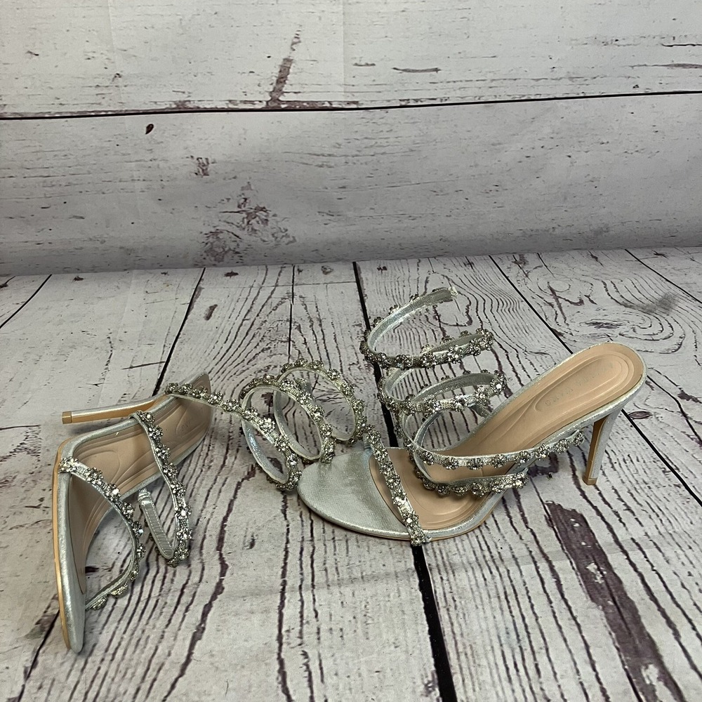 Azalea Wang Delicacy Womens 7 Silver Rhinestone Ankle Wrap Stiletto Sandals